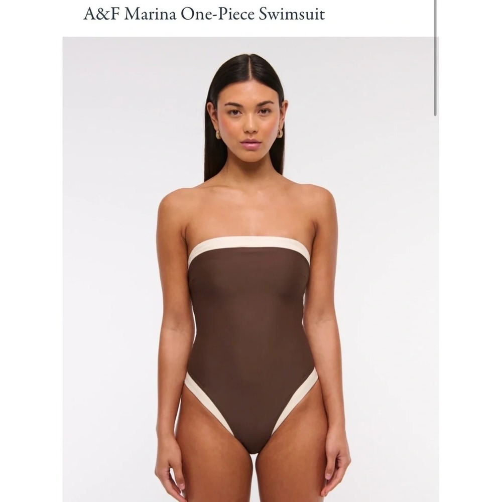 Abercrombie & Fitch Women's Curve Love Brown and Ivory One Piece Size M Swim